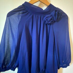 Blouse / Royal Blue with floral embellishments